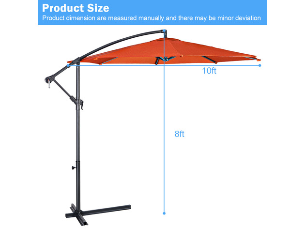 Costway 10' Ft Hanging Umbrella Patio Sun Shade Offset Outdoor Market Cross Base Orange