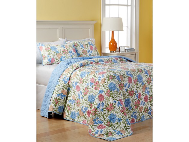 Martha Stewart Collection Cotton Gramercy Garden Quilted, Floral-Print and Quilted Patterns, Standard Sham, Blue