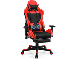 Costway Massage Gaming Chair Reclining Racing Office Computer Chair with Footrest Red - Red