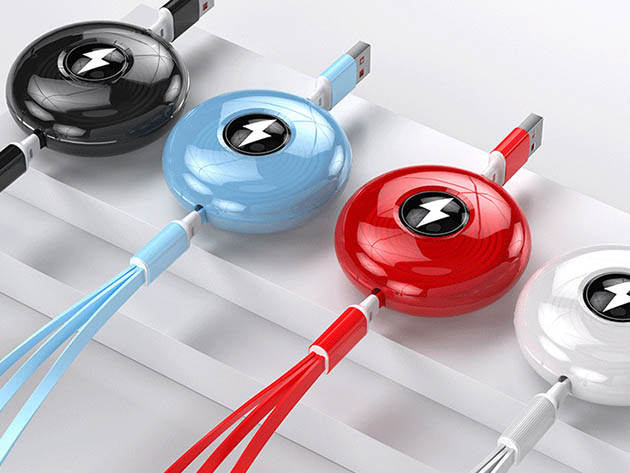 3-in-1 Retractable USB-C, Micro USB & Lightning Charging Cable