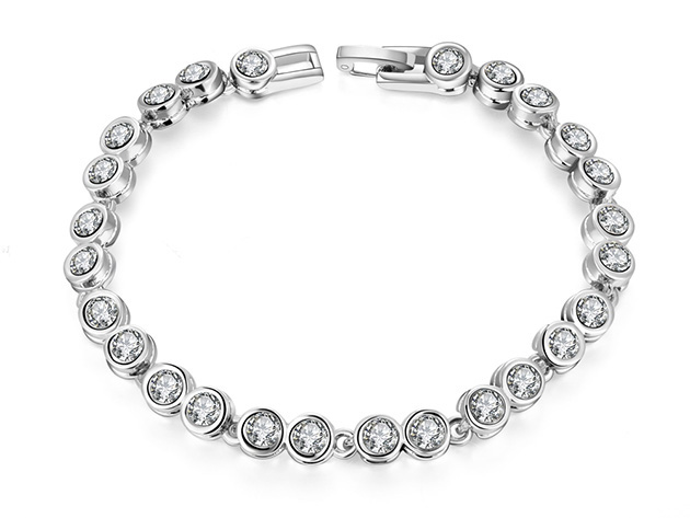 18K White Gold Pavé Bezel Tennis Bracelet with Swarovski Elements