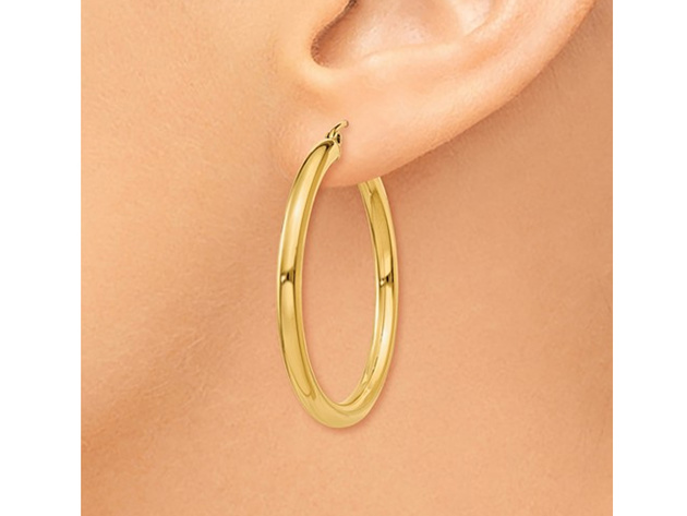 Medium Hoop Earrings in 14K Yellow Gold 1 1/4 Inch (3.00 mm)