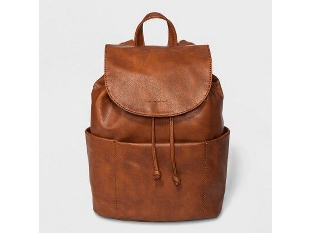 Universal Thread Rowan Soft Adjustable Faux Leather Backpack with Drawstring, Snap Closure, Cognac