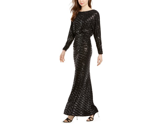 Vince Camuto Women's Ruched Glitter Gown Black Size 8