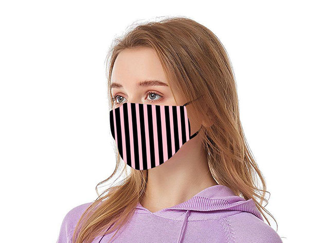 Reusable Face Masks with Adjustable Ear Loops: 8-Pack (Black & Pink)