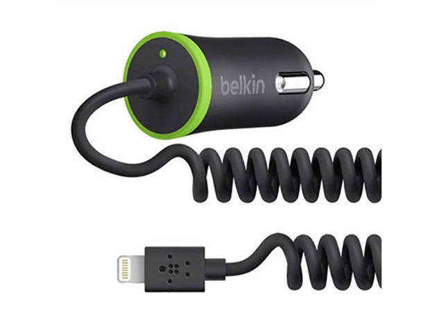 Belkin Car Charger (10 Watt/2.1 AMP) with Lightning Connector (Coiled Cable) - Black