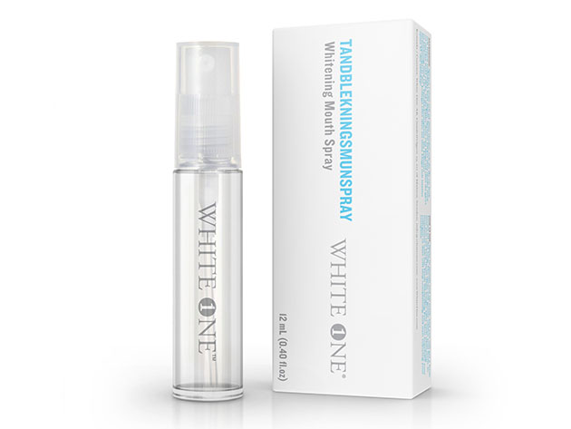 A bottle of WhiteOne whitening mouth spray