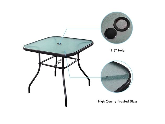 COSTWAY Patio Garden Pool Outdoor Furniture 32 1/2 Square Bar Dining Table Glass Deck w/Umbrella Hole Black 