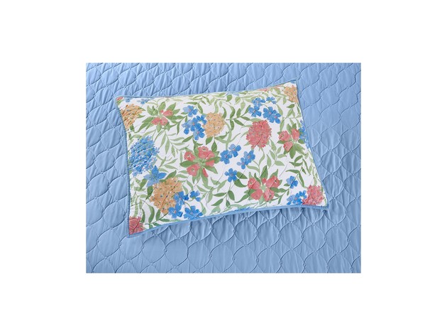 Martha Stewart Collection Cotton Gramercy Garden Quilted, Floral-Print and Quilted Patterns, Standard Sham, Blue