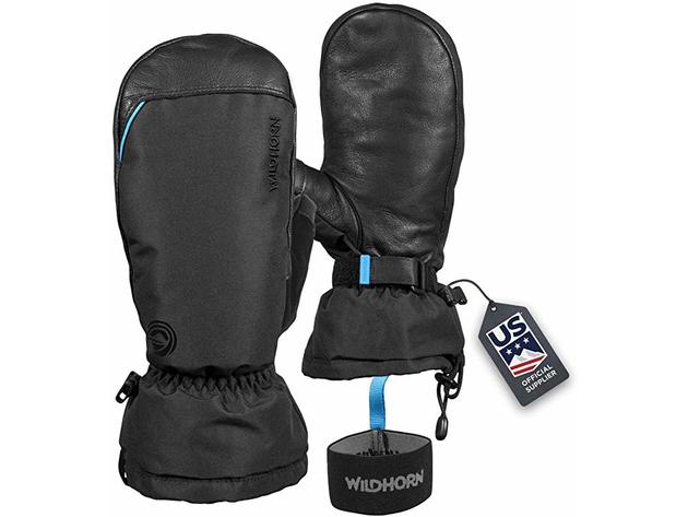 Wildhorn Tolcat Unisex Water Resistant Leather Ski Mittens, Size 7 - Stealth (Used, Open Retail Box)