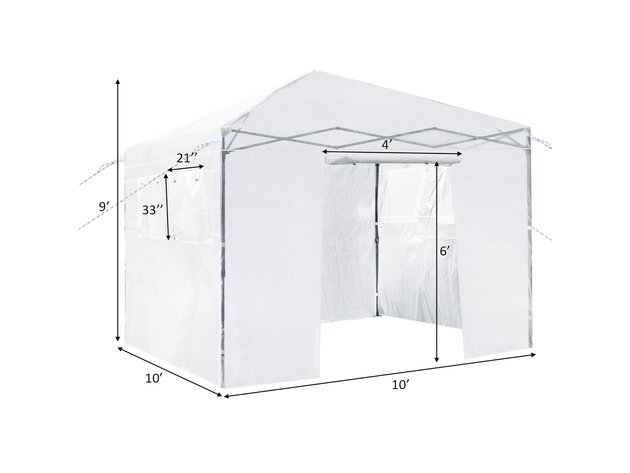 Costway 10'x10' Portable Walk-in Greenhouse Pop-up Folding Plant Gardening W/Window - White