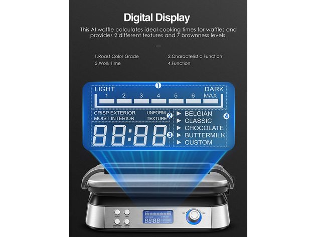AICOOK Smart Pro Belgian Waffle Maker, 5 Different Programs, Sliver