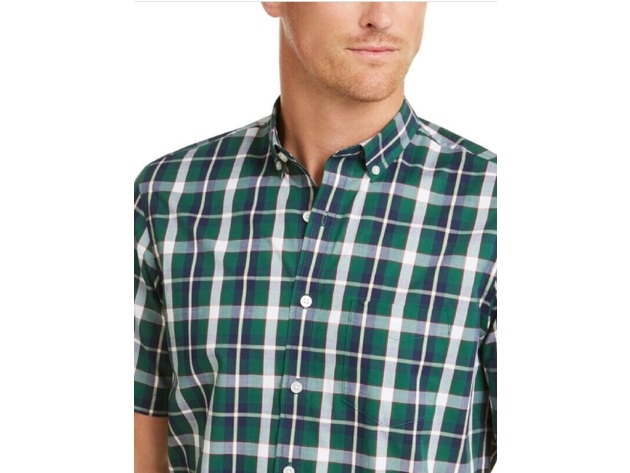 Club Room Men's Plaid Short-Sleeve Shirt Green Size Medium