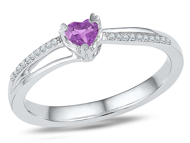 1/5 Carat (ctw) Lab-Created Amethyst & Diamond Heart Promise Ring in Sterling Silver - 7