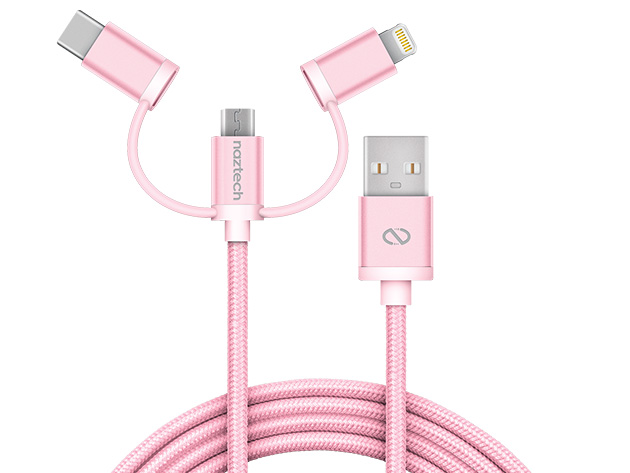 Naztech 6' Hybrid 3-in-1 MFi-Certified Charge & Sync Cable (Rose Gold/3-Pack)