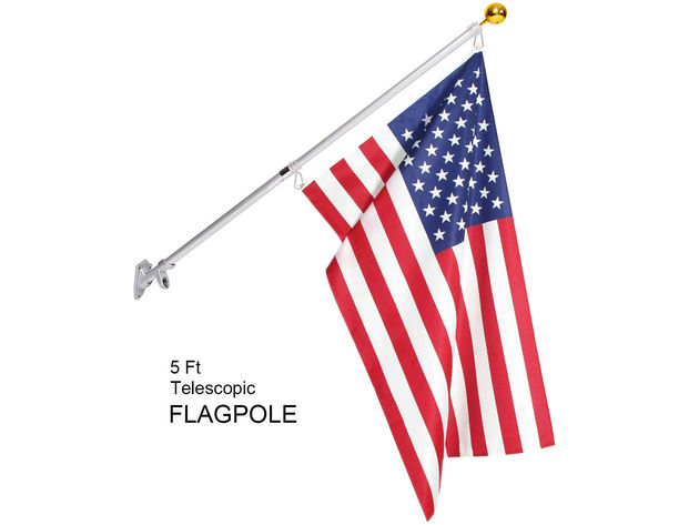 Costway American Flag Kit Wall Mount 5 Ft Spinning pole 3'x5' US Flag Gold Ball Aluminum