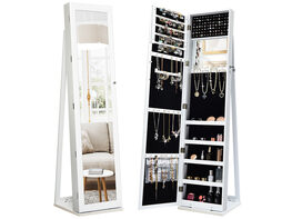 Costway Mirrored Jewelry Cabinet Lockable Standing Storage Organizer W/ Shelf - White