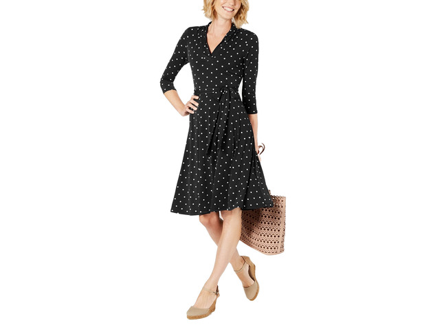 Charter Club Women's Petite Dot-Print Belted Swing Dress Black Size Small | StackSocial Charter Club Women's Petite Dot-Print Belted Swing Dress Black Size Small | StackSocial