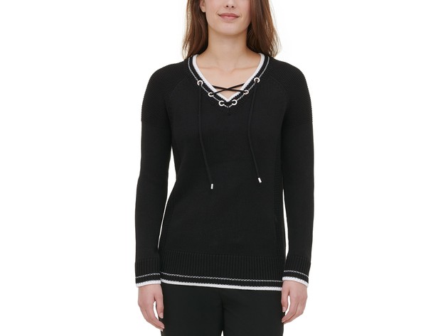 Calvin Klein Women's Lace-Up Sweater Black Size Medium