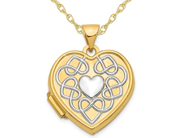 14K Yellow Gold Heart Locket Pendant Necklace with Chain