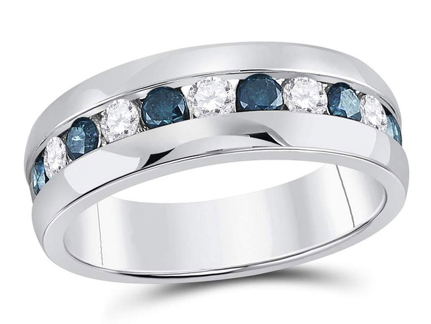 mens sterling silver blue diamond ring