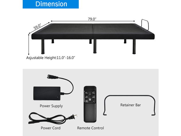 Costway Adjustable Bed Base Electric Bed Frame with Massage Remote Control Queen - Black