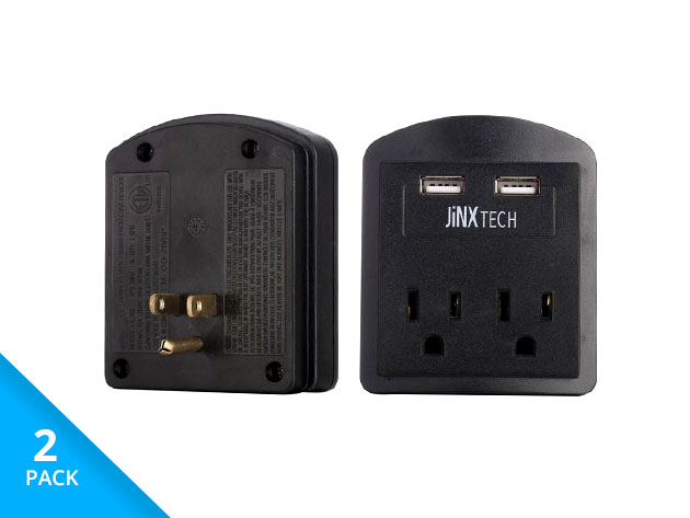 JinxTech 2-Outlet Surge Protector with Dual USB (Black)