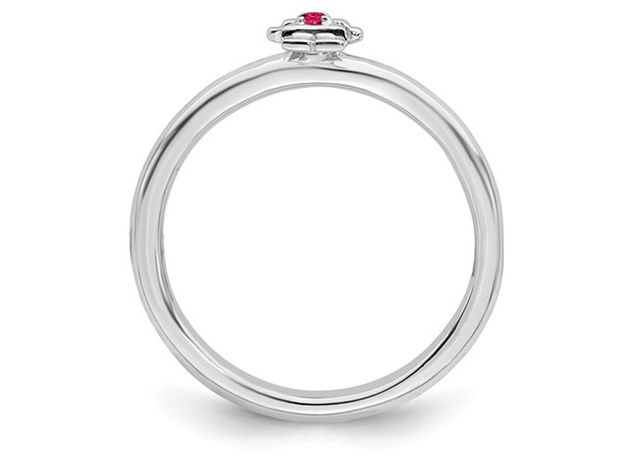 Sterling Silver Stackable Band Ring with Little Girl and Lab Created Ruby Accent - 8
