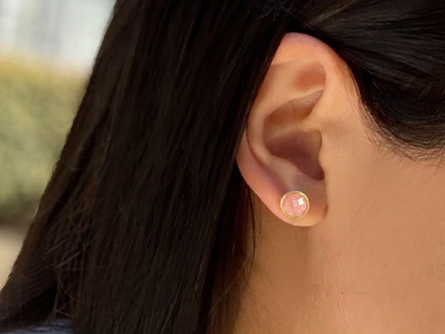 Sonia Hou FIRE Gemstone Stud Earrings (Pink Coral)