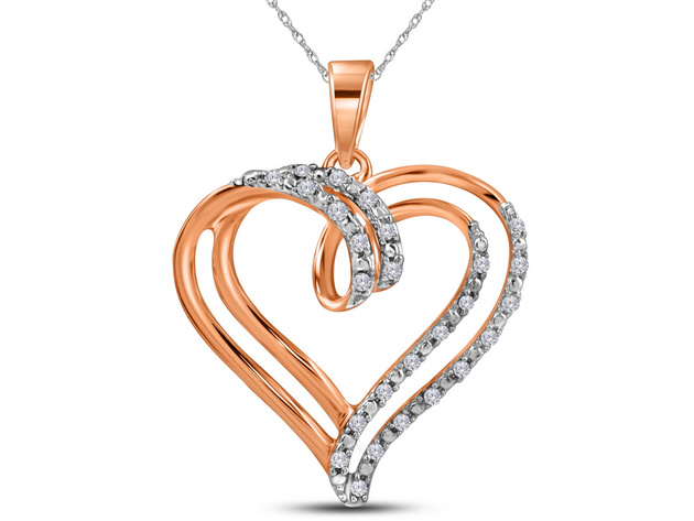 Diamond Heart Pendant Necklace 1/10 Carat (ctw) in 10K Rose Pink Gold