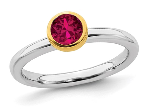 Created Synthetic Ruby 1/2 Carat (ctw) Ring in Sterling Silver With Gold Plating - 10