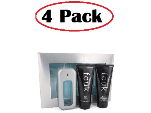 4 Pack of FCUK by French Connection Gift Set -- 3.4 oz Eau De Toilette Spray + 6.7 oz After Shave Balm + 6.7 oz Shower Gel