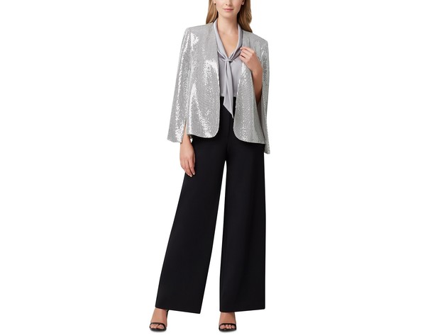 Tahari ASL Women's Shiny Cape Jacket Silver Metalic Size  Extra Large