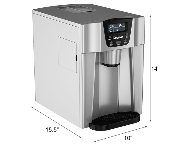 Costway 2 In 1 Ice Maker Water Dispenser Countertop 36Lbs/24H LCD Display Portable New - Sliver