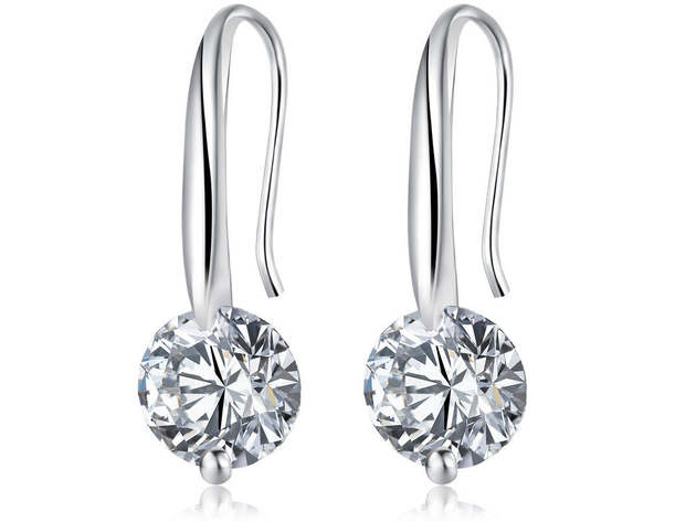 Silver Crystal Dangle Earrings with 1.5 Carat Cubic Zirconia Stone