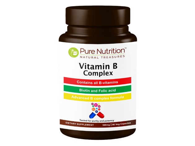 Pure Nutrition Vitamin B Complex with Biotin and Acid Folic 500mg - 90 Veg Capsules