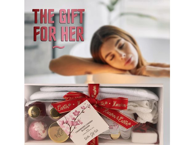 Cranberry & Cherry Blossom Spa Gift Basket. Luxurious Natural Bath Gift Set Holiday Gift Basket