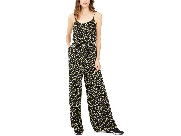 Michael Kors Women's Floral-Print Tie-Waist Jumpsuit Regular & Petite Yellow Size Large