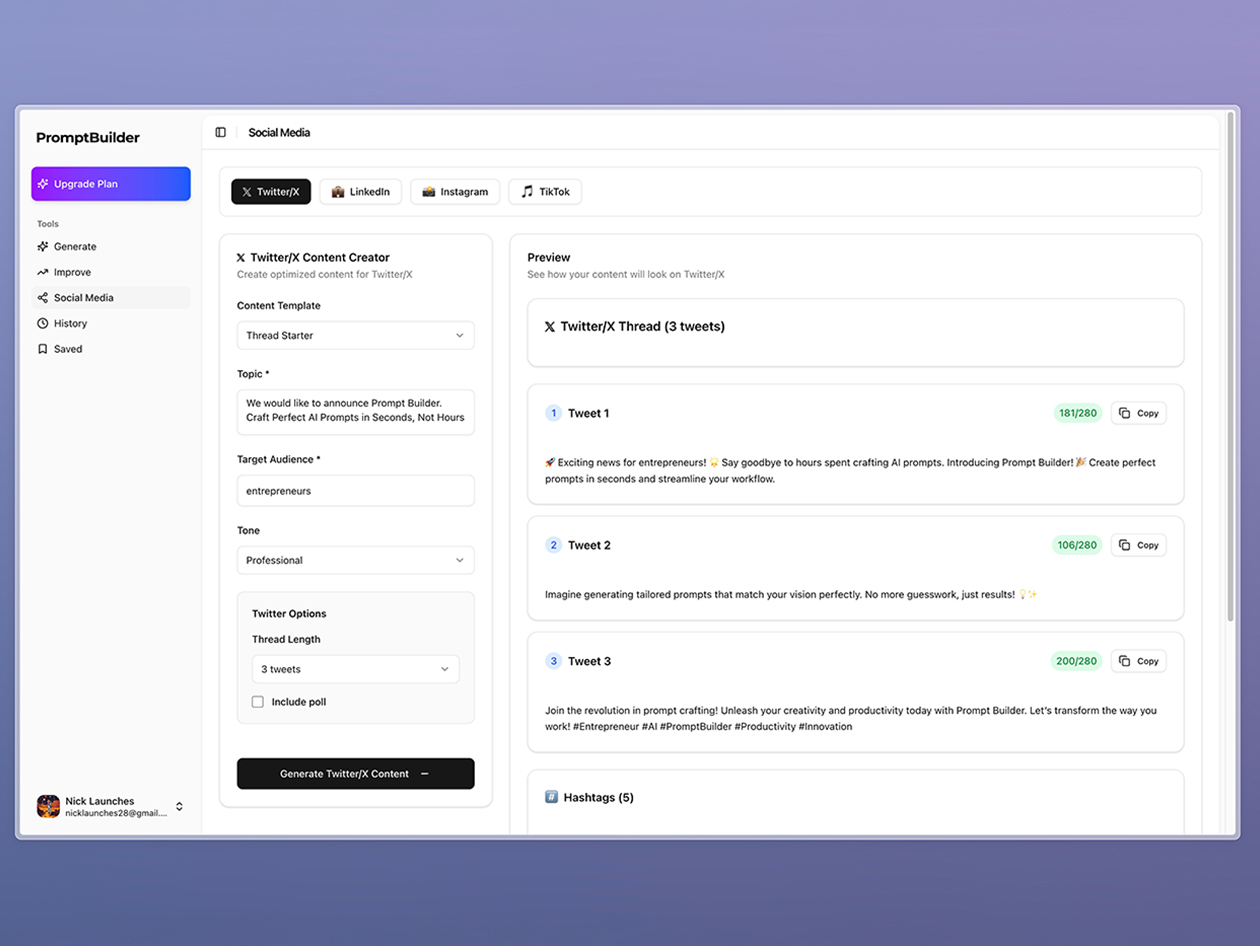 PromptBuilder - AI Prompt Engineer: Lifetime Subscription (Pro Plan)