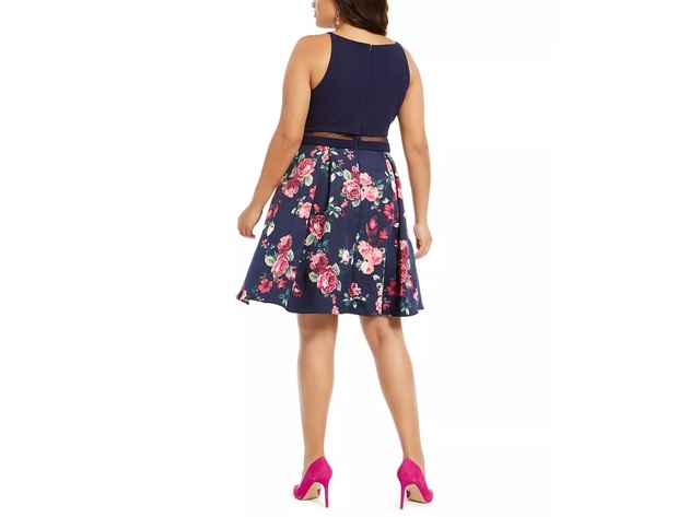 B Darlin Women's Trendy Plus Size Illusion Floral-Print Fit & Flare Dress  Blue Size 18 | StackSocial