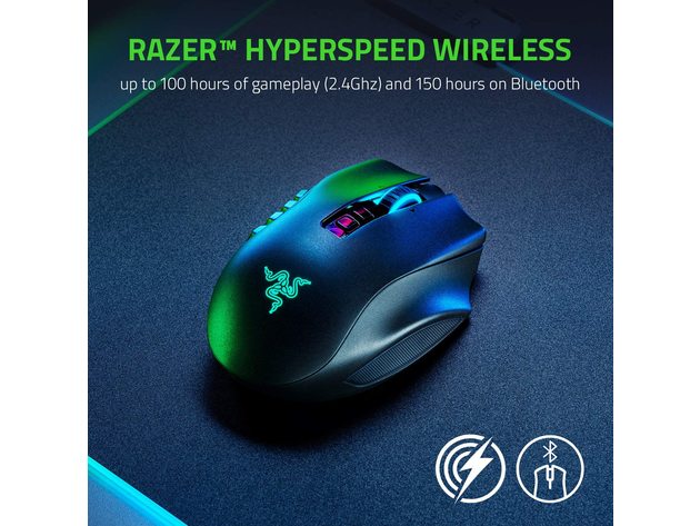 Razer Naga Pro Wireless Gaming Mouse: Interchangeable Side Plate w/ 2, 6, 12 Button Configurations - Focus+ 20K DPI Optical Sensor - Fastest Gaming Mouse Switch - Chroma RGB Lighting - Certified Refurbished Brown Box