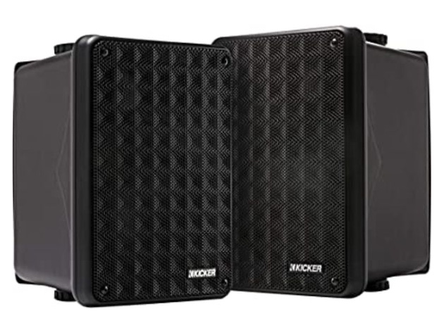 Kicker KB6 2-Way Weatherproof Mounting Full Range Indoor Outdoor Speakers Pair (Distressed Box)