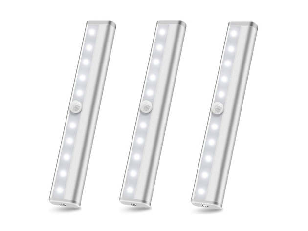 3-Pack 10 LED Motion Sensor Stick on Light Bars