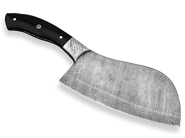 Damascus Cleaver Knife with Buffalo Horn & Mosaic Pin Handle
