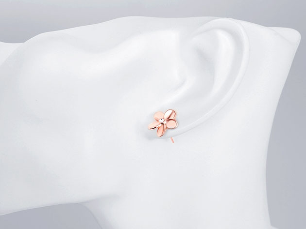 18K Rose Gold Flower Stud Earrings with Swarovski Crystals