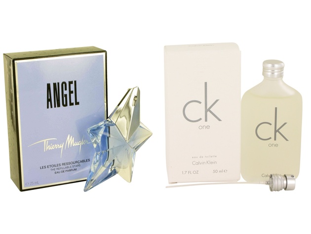 Gift set  ANGEL by Thierry Mugler Eau De Parfum Spray Refillable .8 oz And  CK ONE EDT Pour/Spray (Unisex) 1.7 oz