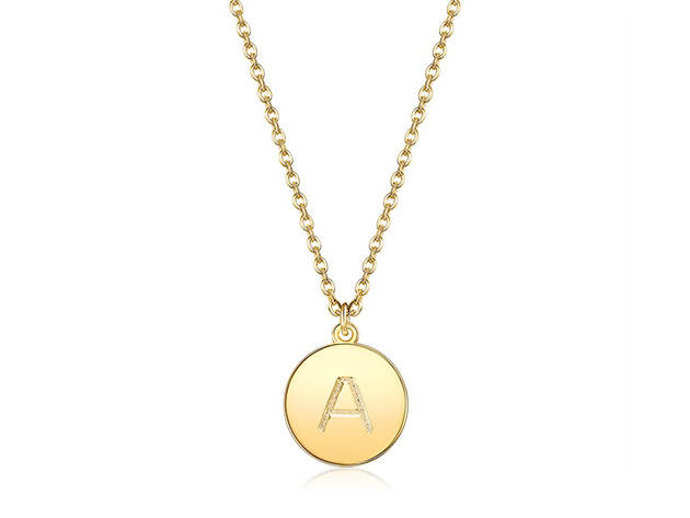 18K Gold Plated Smooth Disc Initial Necklace