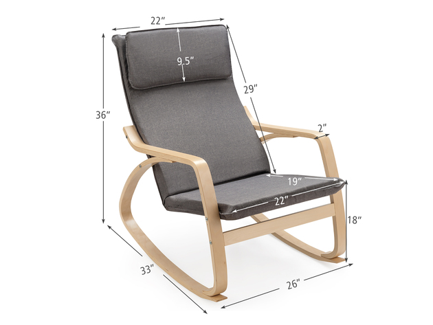 Costway Modern Bentwood Rocking Chair Fabric Upholstered Relax Rocker Lounge Chair - Gray