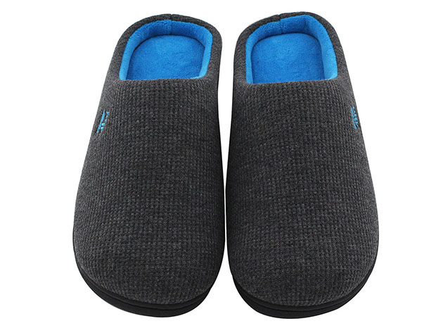 Men's Original Two-Tone Memory Foam Slippers (Dark Gray/Blue, Size 13-14)