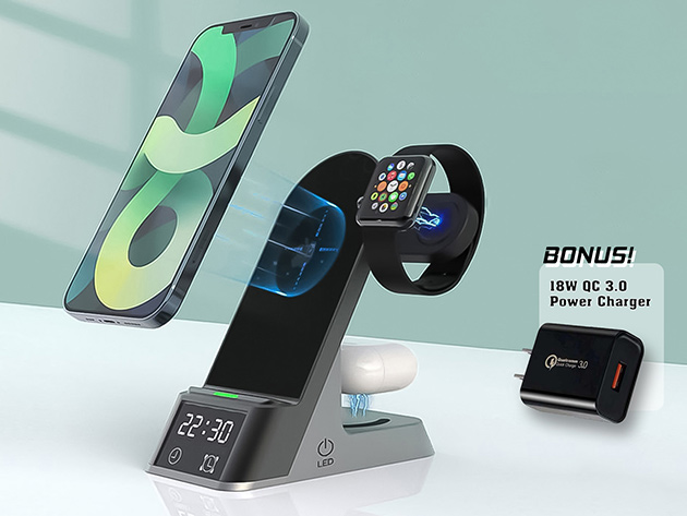 6-in-1 Wireless Charger Stand with Time Clock & Alarm